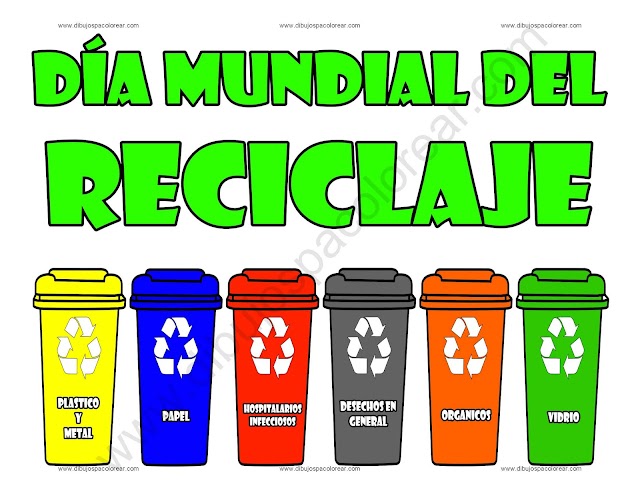 Día Mundial del Reciclaje dibujo a color y para colorear